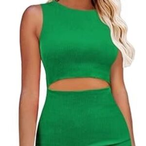 Green Ribbed Midi Dress with cutout